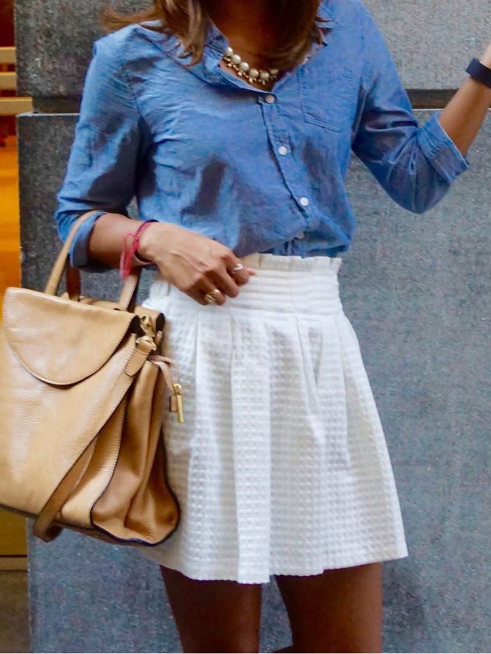 White Pleated Mini Skirt - Elastic Waistband